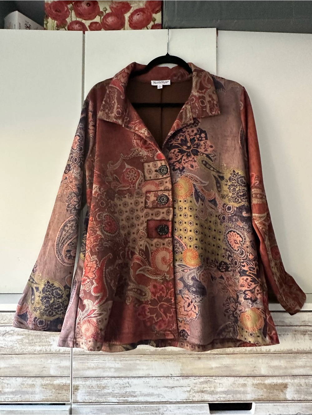 🍂 NorthStyle Paisley Floral Patchwork Button Front Jacket Large
